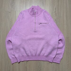 Stussy Half Zip Mock Neck Cotton Blend Knit Sweater Mens Medium Pink Acrylic